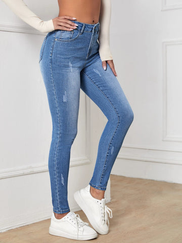 High Waisted Zip Up Skinny Jeans