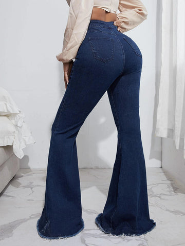 SXY High Waist Raw Hem Flare Leg Jeans