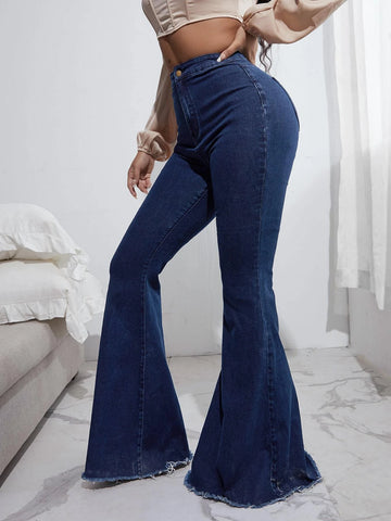 SXY High Waist Raw Hem Flare Leg Jeans