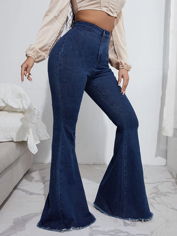 SXY High Waist Raw Hem Flare Leg Jeans
