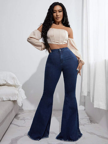 SXY High Waist Raw Hem Flare Leg Jeans