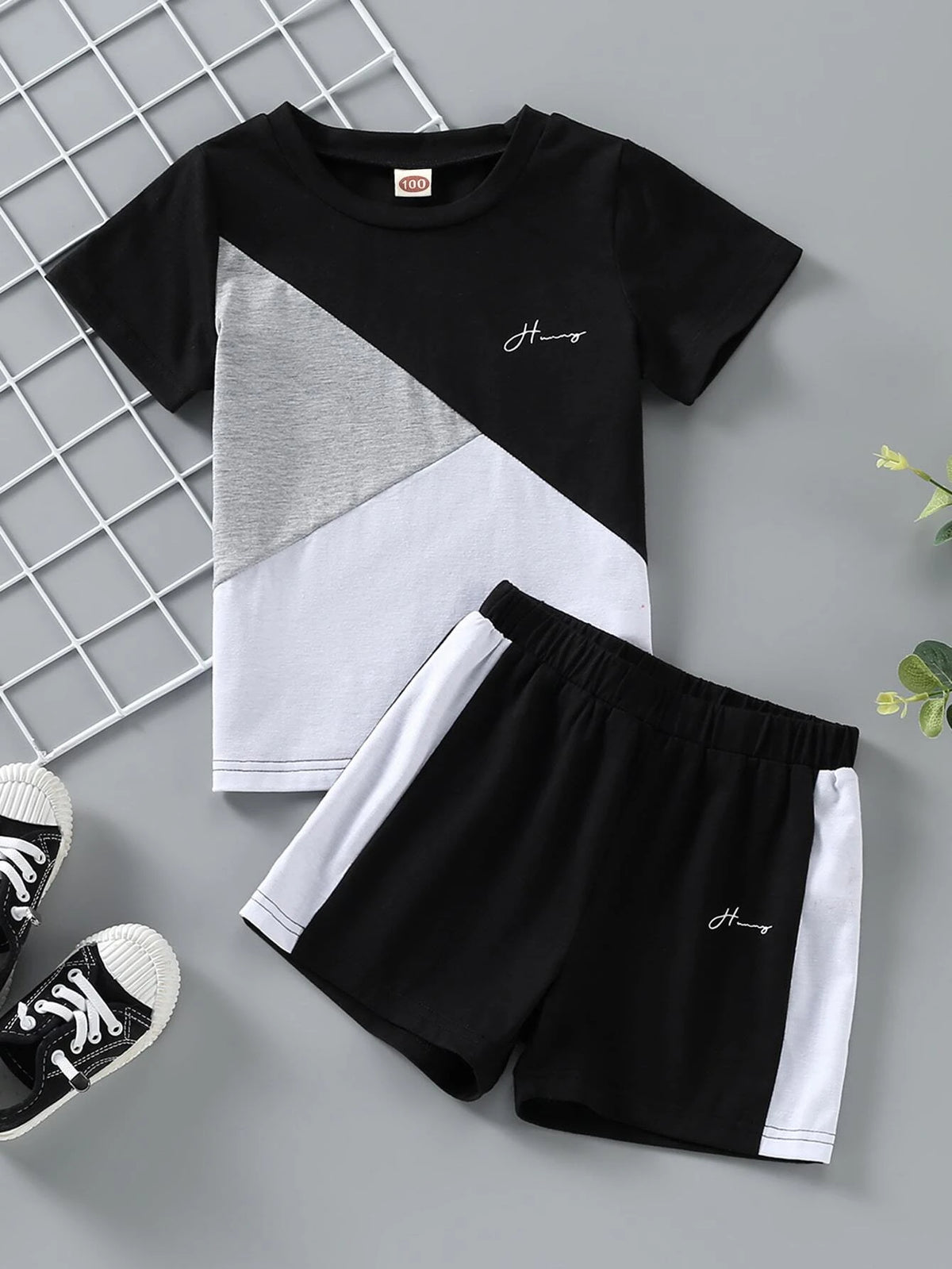 Toddler Boys Color Block Letter Graphic Tee & Shorts