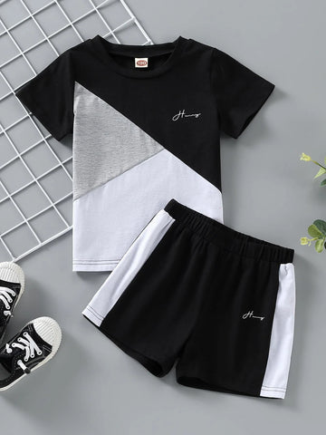 Toddler Boys Color Block Letter Graphic Tee & Shorts