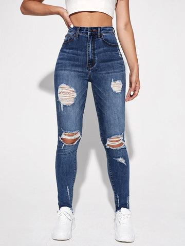 Ripped Detail Skinny Jeans