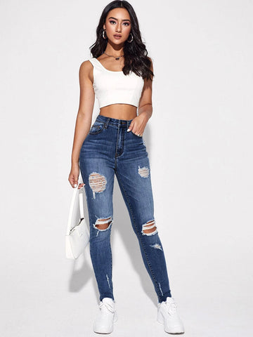 Ripped Detail Skinny Jeans