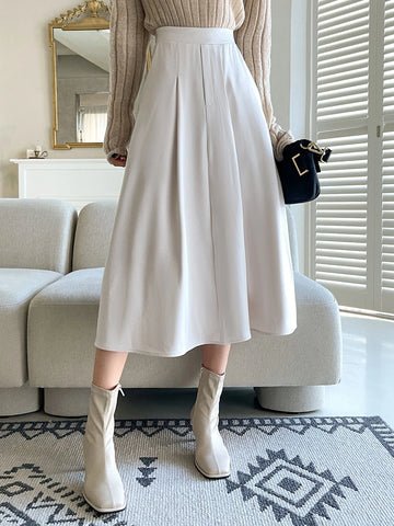 DAZY High Waist Plicated Detail Flared Skirt