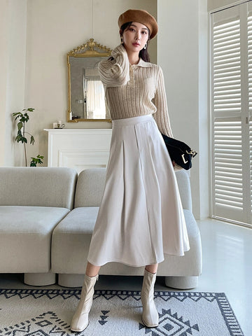 DAZY High Waist Plicated Detail Flared Skirt