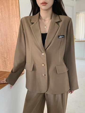 DAZY Letter Patched Detail Single Breasted Blazer & Pants