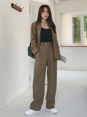 DAZY Letter Patched Detail Single Breasted Blazer & Pants