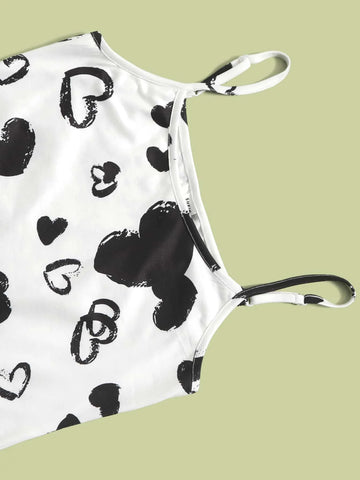 Teen Girls Crop Top & Heart Print Cami Top
