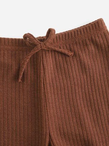 Girls Rib-knit Top & Bow Waist Leggings Set