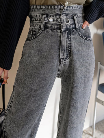 DAZY High Waist Grommet Detail Straight Leg Jeans