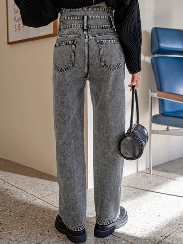 DAZY High Waist Grommet Detail Straight Leg Jeans