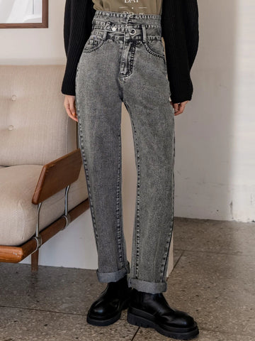 DAZY High Waist Grommet Detail Straight Leg Jeans