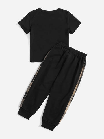 Toddler Boys Plaid Graphic Tee & Sweatpants Set