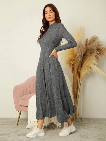 Marled Knit Mock Neck Dress Without Belt