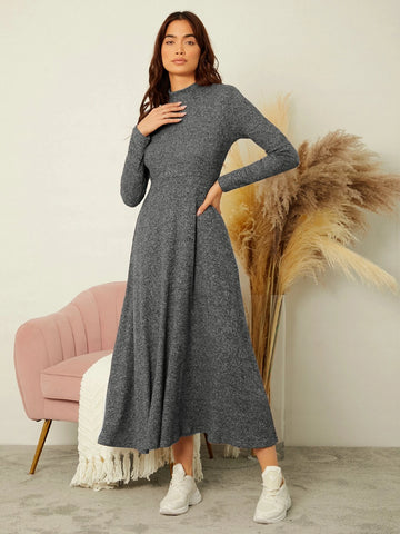 Marled Knit Mock Neck Dress Without Belt