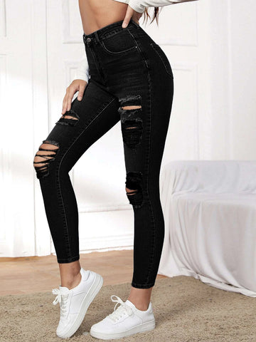 High Stretch Ripped Skinny Jeans