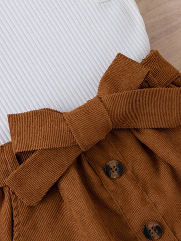 Girls Ruffle Trim Top & Belted Skirt