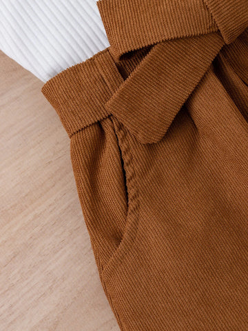 Girls Ruffle Trim Top & Belted Skirt