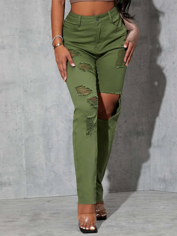 High Waisted Ripped Jeans