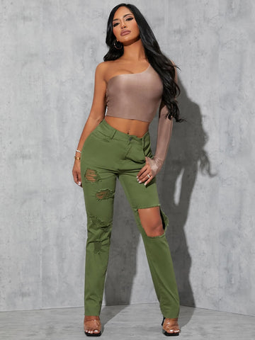 High Waisted Ripped Jeans