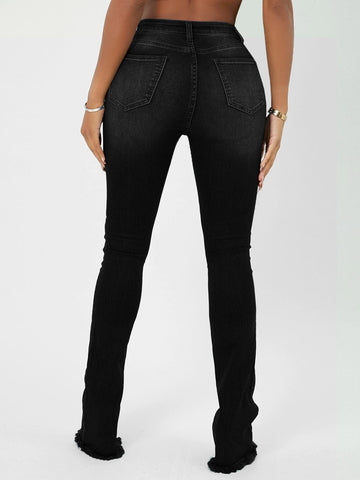 SXY High Waist Ripped Raw Hem Skinny Jeans