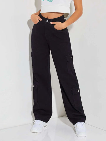 PETITE Zipper Fly Flap Pocket Boyfriend Jeans