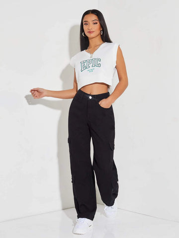PETITE Zipper Fly Flap Pocket Boyfriend Jeans