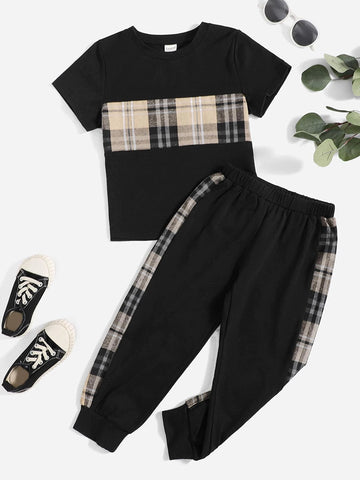 Toddler Boys Plaid Graphic Tee & Sweatpants Set