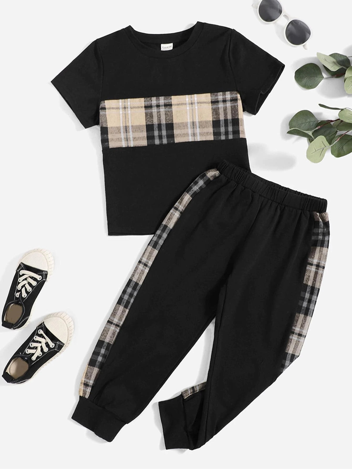 Toddler Boys Plaid Graphic Tee & Sweatpants Set