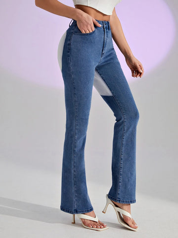 Colorblock Panel Flared Leg Jeans
