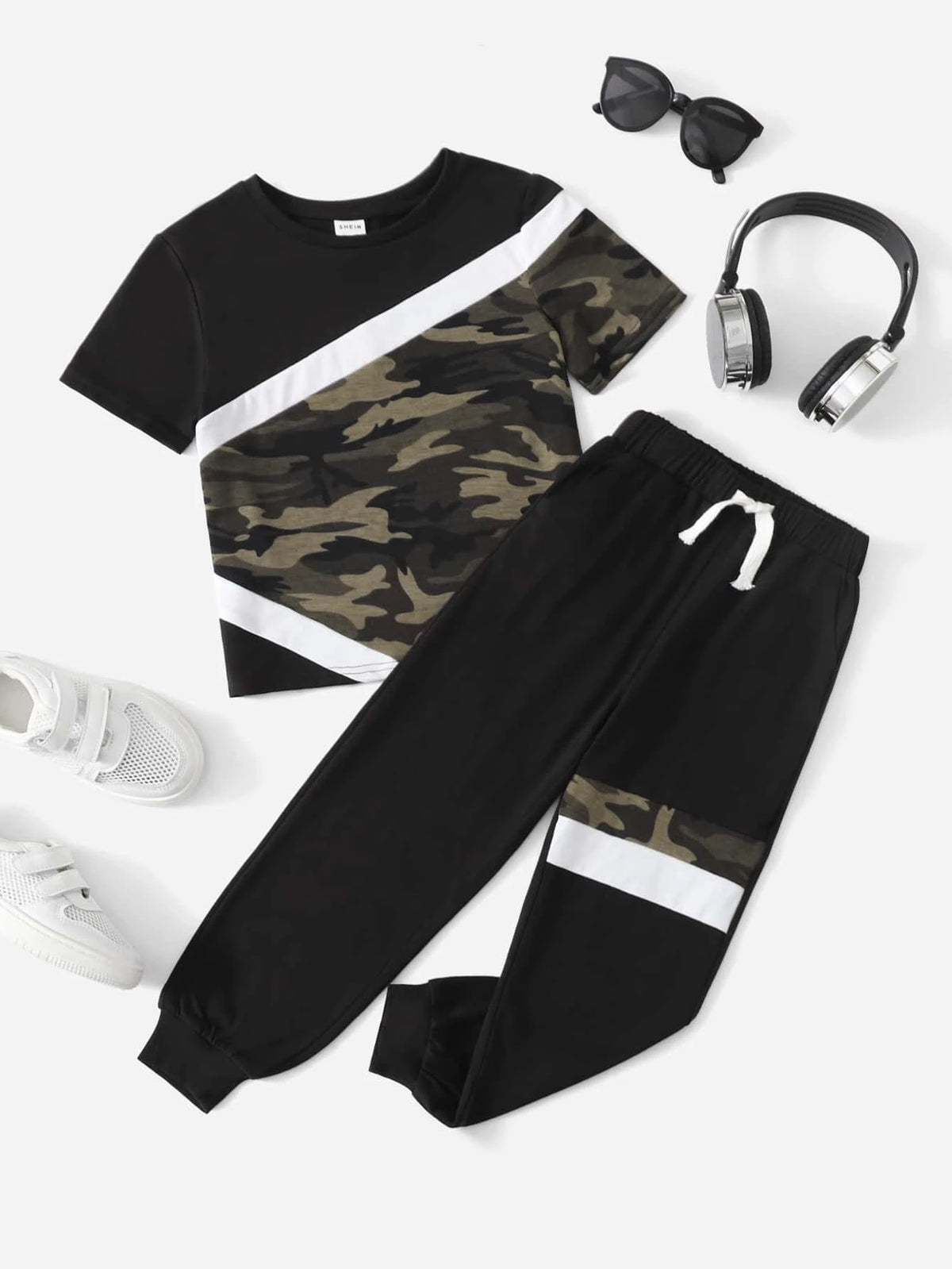 Toddler Boys Camo Print Tee & Drawstring Waist Sweatpants Set