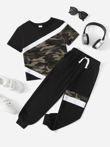 Toddler Boys Camo Print Tee & Drawstring Waist Sweatpants Set