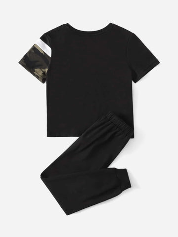 Toddler Boys Camo Print Tee & Drawstring Waist Sweatpants Set