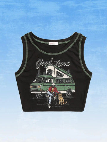 Frmlsstudio Letter Skull & Dog Graphic Ribbed Tank Top