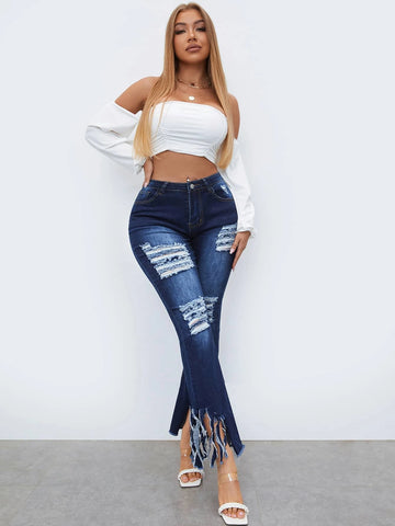 Ripped Raw hem Jeans