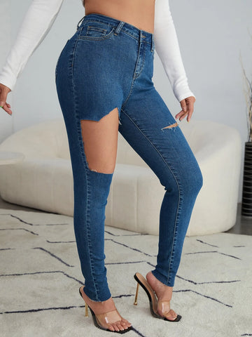 High Waist Ripped Skinny Jeans