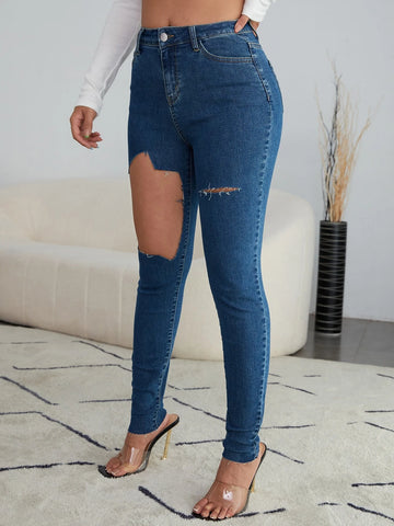 High Waist Ripped Skinny Jeans