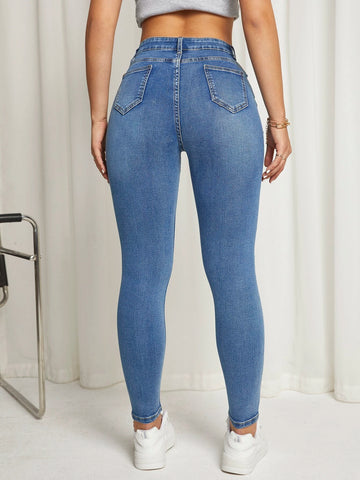 Button Detail Skinny Jeans