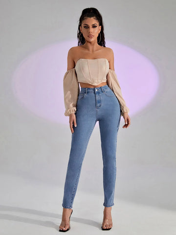 High Waist Cut Out Jeans