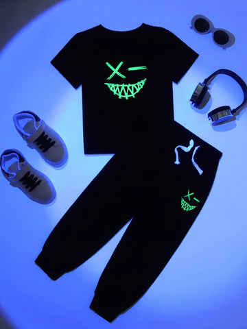 Toddler Boys Reflective Cartoon Graphic Tee & Sweatpants Set