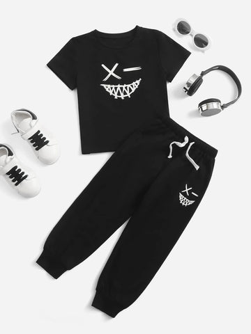 Toddler Boys Reflective Cartoon Graphic Tee & Sweatpants Set