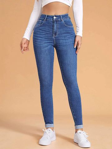 Cat Whisker Washed Rolled Hem Skinny Jeans