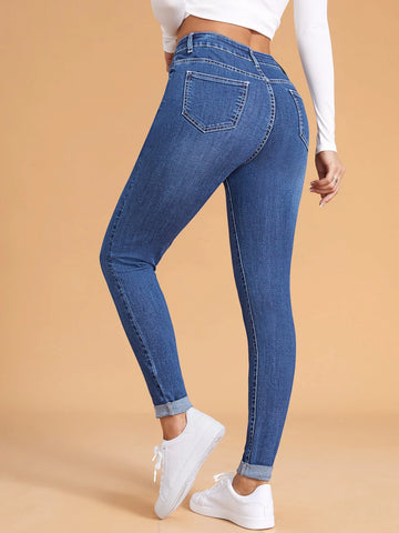 Cat Whisker Washed Rolled Hem Skinny Jeans