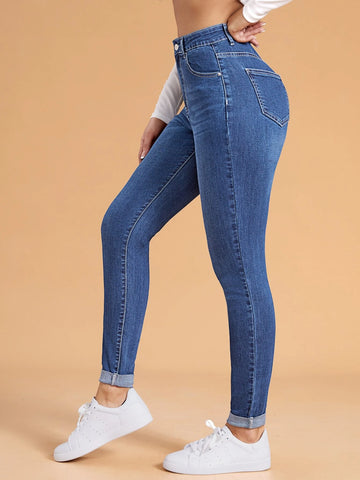 Cat Whisker Washed Rolled Hem Skinny Jeans