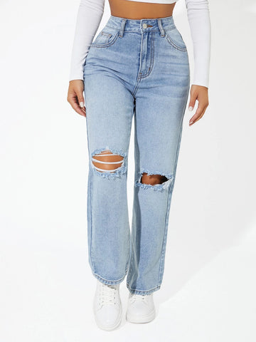 PETITE High Waist Ripped Jeans