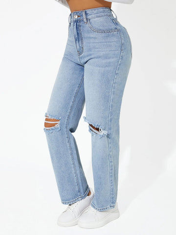 PETITE High Waist Ripped Jeans