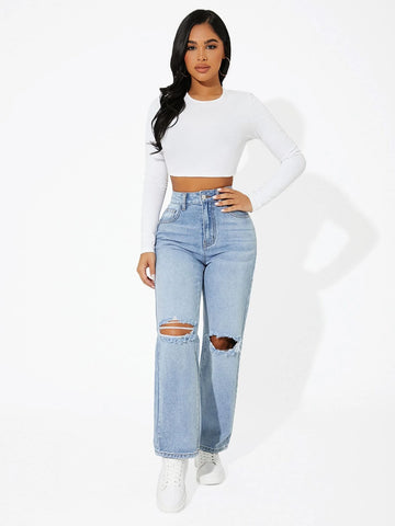 PETITE High Waist Ripped Jeans