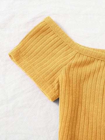 Unity Off Shoulder Buttoned Front Rib-knit Top